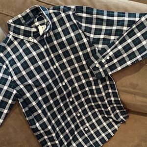 Janie and Jack Navy and Green Plaid Button-Down Shirt